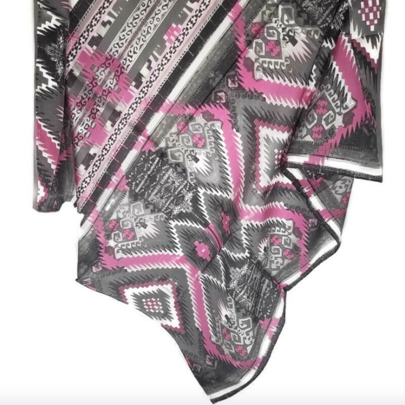 Wyoming Traders Wild Rag Aztec Print Silver / Pink 100% Silk Scarf - 34.5" - Picture 2 of 2